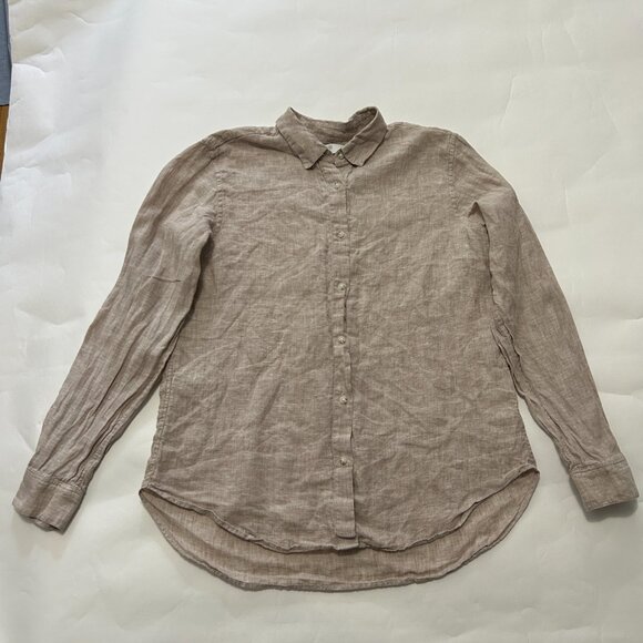 Uniqlo Button Up Long Sleeves 100% Linen Shirt Womens size M Natural Minimalist - Picture 2 of 15